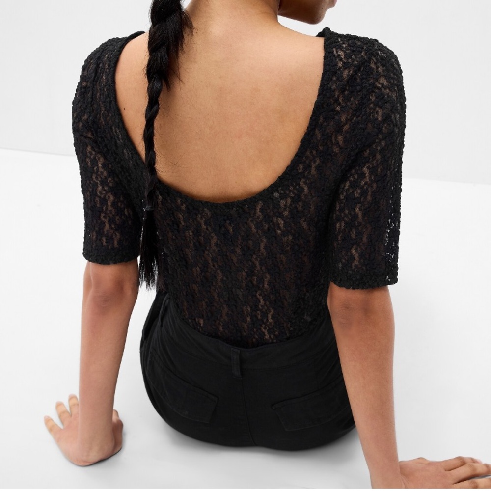 GAP Black Backless 3/4 Sleeve Bodysuit